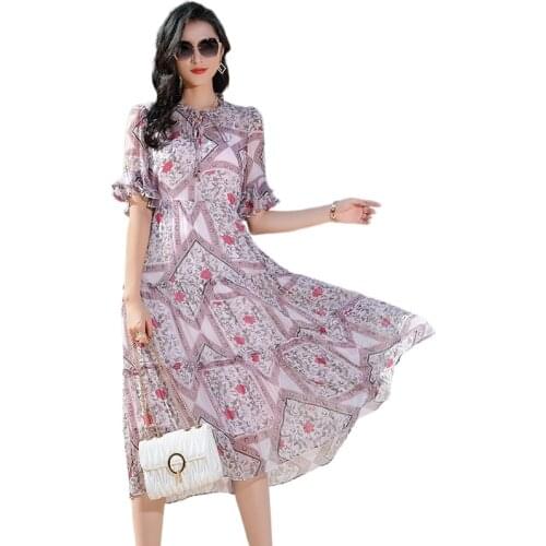 TML21682 New Fashion 2021 Womens Spring Clothing Romantic Light Luxury Western Style Slimming Large Size 100% Silk Dress