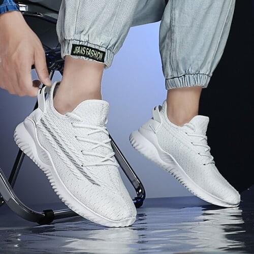 Comfortable Breathable Mens Sneakers Sports Fashionable Lightweight Outdoor Walking Shoes With Flying Mesh Tops Loose Plus Size