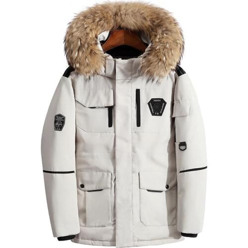 Thicken Mens Down Jacket With Big Real Fur Collar Warm Parka -30 degrees Men Casual Waterproof Down Winter Coat Size 3XL