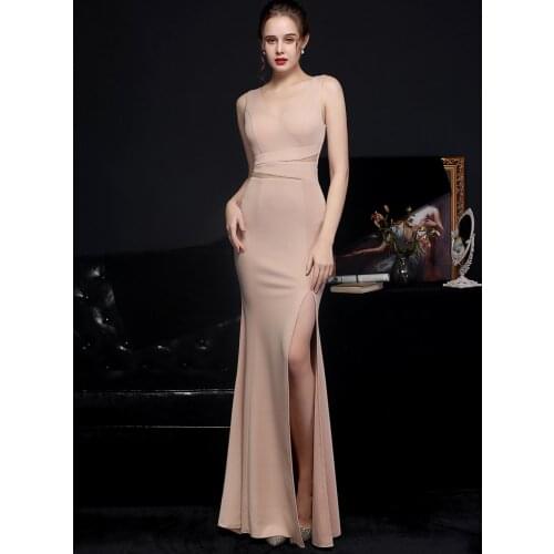 YIDINGZS Women Elegant V Neck Backless Party Maxi Dress Beads Prom Dress Formal Gown