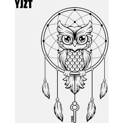 YJZT 9.9CM*17CM Fashion Dreamcatcher Owl Dreams Vinyl Black/Silver Car Sticker C22-0951