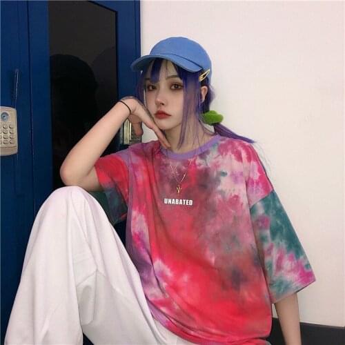 Ins Korean tops tees album hip-hop print harajuku shirt Tie dye album dropshipping clothes vintage punk Ulzzang tshirt feminina