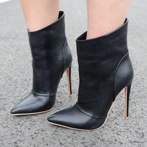 2020 New Brand Women Boots Fashion Super High Heels Ankle Boots Faux Leather Spring Autumn Pointed Toe Boots Winter Calf Boots