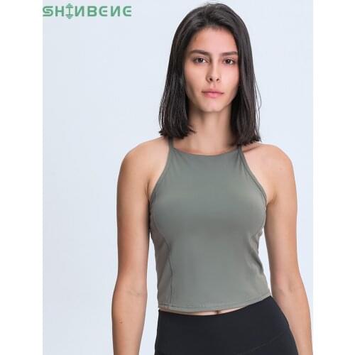 SHINBENE HIGH NECK Plain Fitness Workout Yoga Crop Top Women Naked Feel Racerback Leisure Sports Bra Top Athletic Brassiere