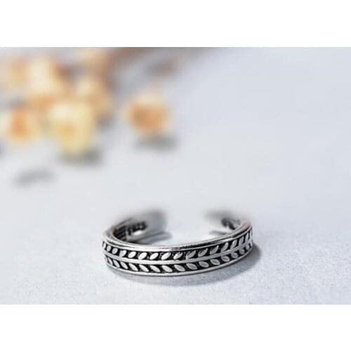 Sole Memory Personality Temperament Retro Thai Silver Olive Branch 925 Sterling Silver Female Resizable Opening Rings SRI287