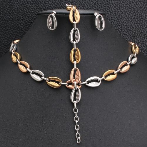 Fashion Stainless Steel Vintage Jewelry Gold Silver Color Plated Chain Necklace Bracelet Earrings Sets For Women SGIKBCED