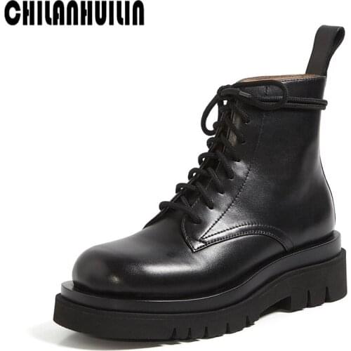 Plus size genuine leather snow boots women zip nature leather warm winter boots female lace up fashion casual ankle boots woman