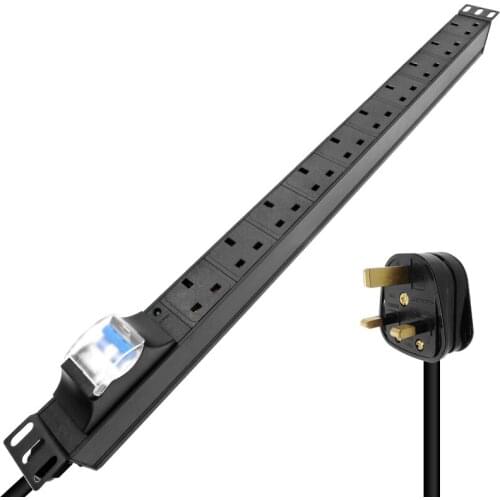 1U 10 Units British PDU Power Strip Universal UK Socket adapter Aluminum shell Air protection switch LED indication Security