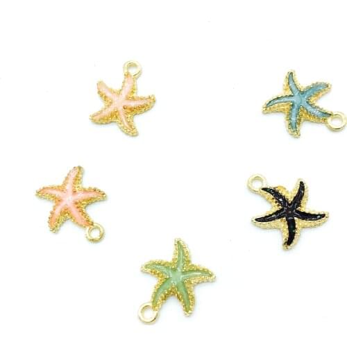 20pcs/lot 18*15mm Gold Color Alloy Enamel Starfish Charm Pendant For Bracelet Necklace Jewelry Making DIY Earring Findings