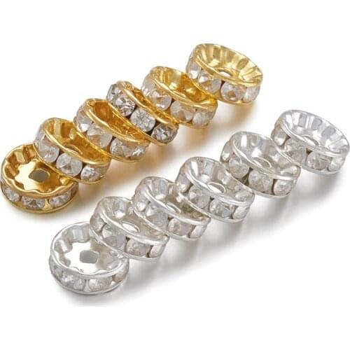 20pcs Mixed Color Brass Crystal Rhinestone Bead Loose Spacer Beads for Jewelry Making DIY Bracelet 10x4mm Hole: 2mm