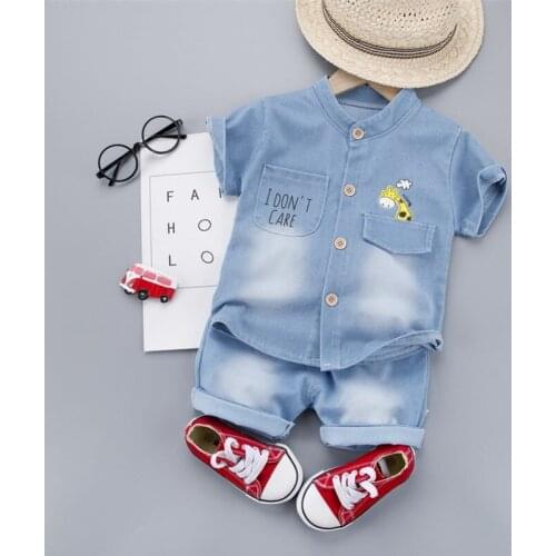 2021 Summer Baby Boys Denim Clothing Children Casual Short Sleeve Shirt Shorts 2Pcs/sets Kids Sportswear Toddler Fashion Clothes