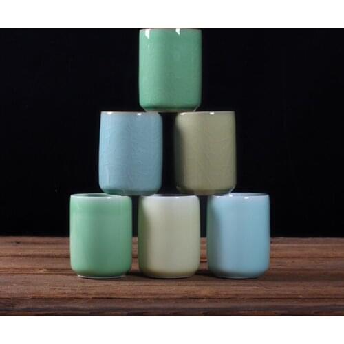 280ml Solid Color Traditional Chinese Style Celadon Crackle Ceramic Teacup China Porcelain Small Coffee Tea Cups