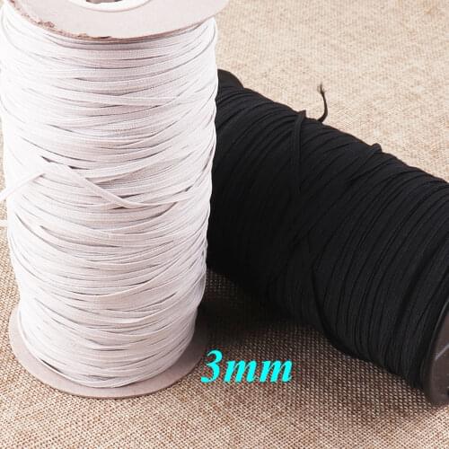 30 M Elastic Cord Band,3mm WHITE/BLACK Nylon Flat Elastic Cord Stretch String,Elastic Rope soft elastic rubber cord-1/8"