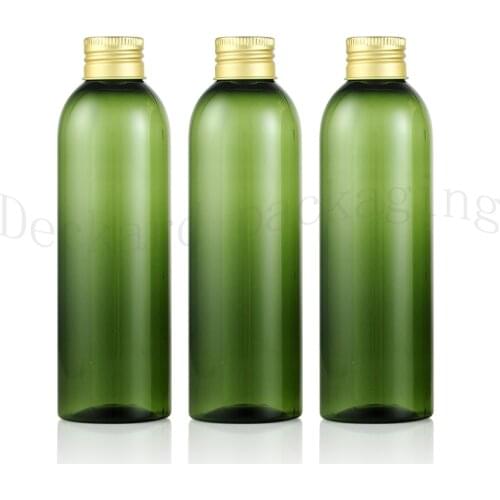 30pcs 200ml green Plastic Travel Empty Jars Bottle Makeup Liquid Sample Container gold Aluminum Cap