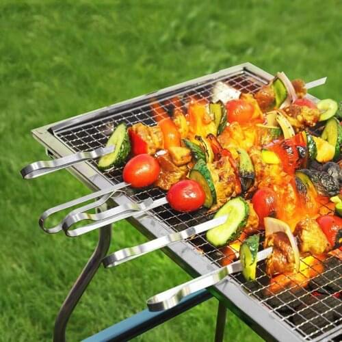 42cm/16.5" Stainless Steel BBQ Skewers Flat Kebob Barbecue Needle Long Meat Grilling Stick BBQ Accessories Camping Outdoor Tool