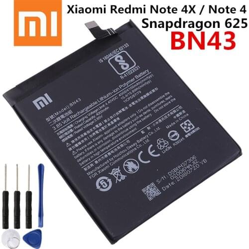 100% Original Xiaomi Redmi Note 4 4X 4 X 4100mAh BN43 For Xiaomi Global Snapdragon 625 Battery Batterie Bateria Smart Phone