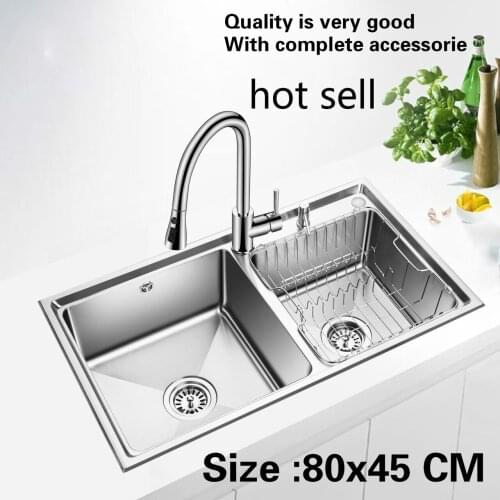 Free shipping kitchen double groove sink durable 304 stainless steel hot sell 80x45 CM