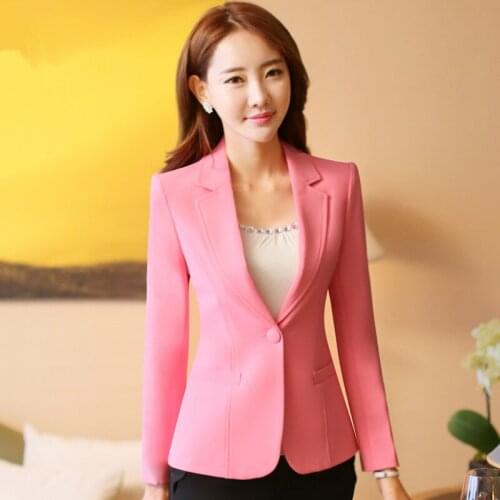 Plus Size 4XL Spring Jacket Female Coats Blazer Feminino Long Sleeve One Button Women Small Suit Jackets Office Blazers D08