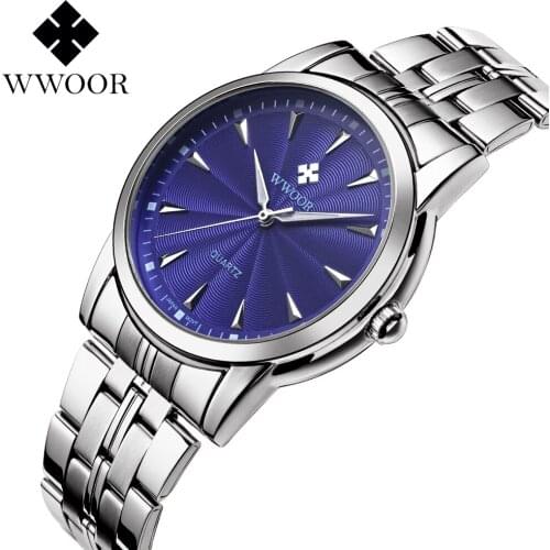 Top Luxury Brand WWOOR Mens Sports Business Watches Man Stainless Steel Quartz Watch Men waterproof clock Relogio Masculino