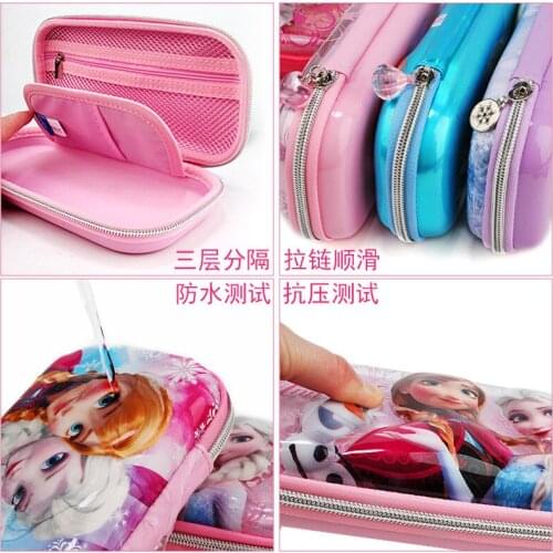 Disney pencil case cartoon cute ice and snow stationery box EVA crystal sequins waterproof large-capacity hand bag learning gift