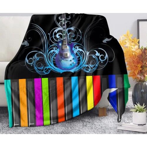 DARMIAN Hot Handdraw Guitar Rainbow Piano Key Print Plush Throw Blanket Summer Home Sofa Warm Fleece Blanket Bedroom Thin Quilts