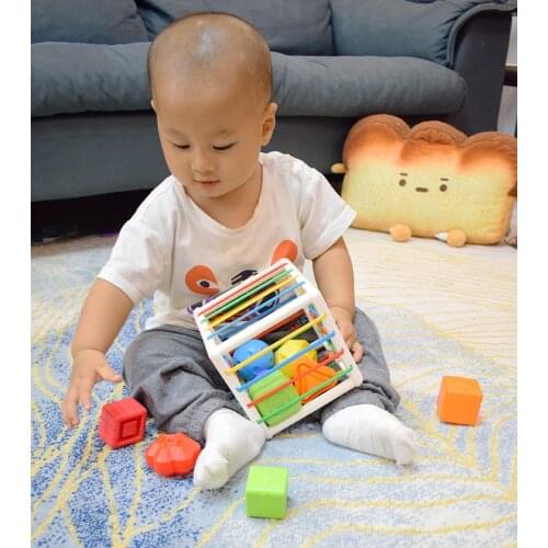 Baby Shape Sorting Toy motor skill tactile touch toy 10 months to 3 years InnyBin soft cube montessori educational toys