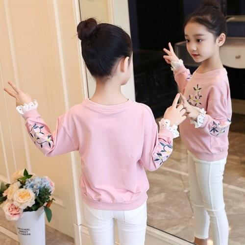 Girls Autumn Children Lace Embroidered Pearl Princess Lace Korean Flowers Small Fragrant Wind Blouse