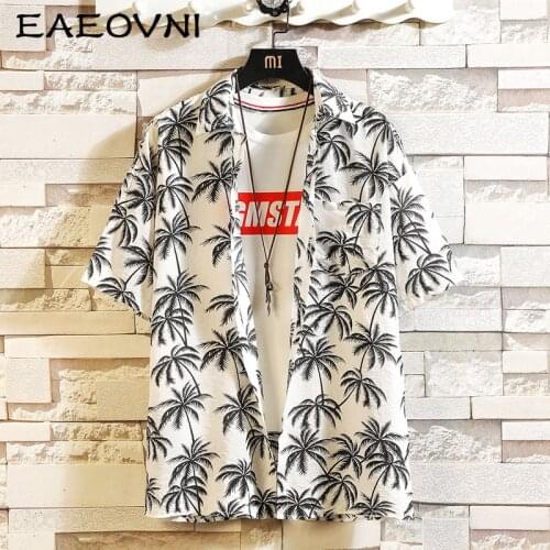 EAEOVNI Print Brand Summer Mens Beach Shirt Fashion Short Sleeve Floral Loose Casual Shirts Plus Asian SIZE M-4XL 5XL Hawaiian