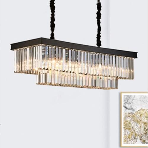 Square Retro Black American Crystal Pendant Light Black For Dining Room Restaurant Bedroom Study Room Living Room LED E14 bulbs