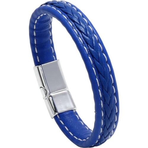 Fashion Punk Casual Men Leather Cuff Bracelet Vintage Simple Braided Charm Magnetic Clasp Wristbands Bangle Rock Gothic Jewelry