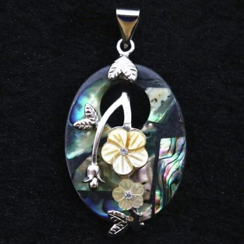 Fashion Natural oval abalone shell 30x44mm carved flower fit necklace hot Jewelry B1118