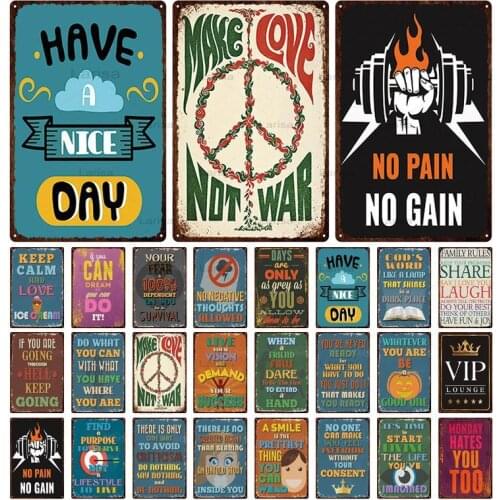 Man Cave Club Tin Sign Decor Have a Nice Day Na Pain No Gain Phrase Metal Sign Vintage Retro Plate Wall Art Home Decoration