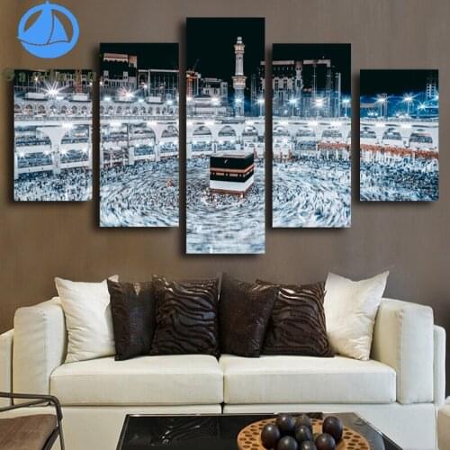 5 Panels Islam Mecca art diamond painting full Round square Ornament View Mosque Night Landscape diamond embroidery mosaic decor