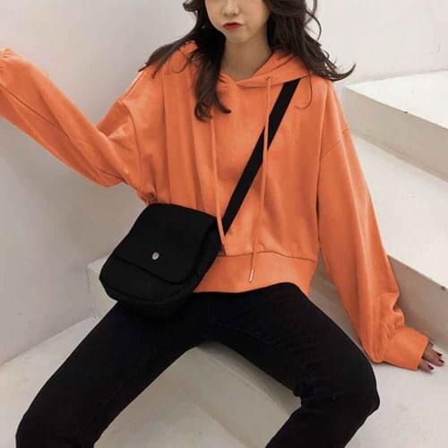 Solid Color Korean Fashion Top for Girl Hoodies Sweatshirt Women Vintage Kpop Clothes Short Long Sleeves Streetwear Hoodie