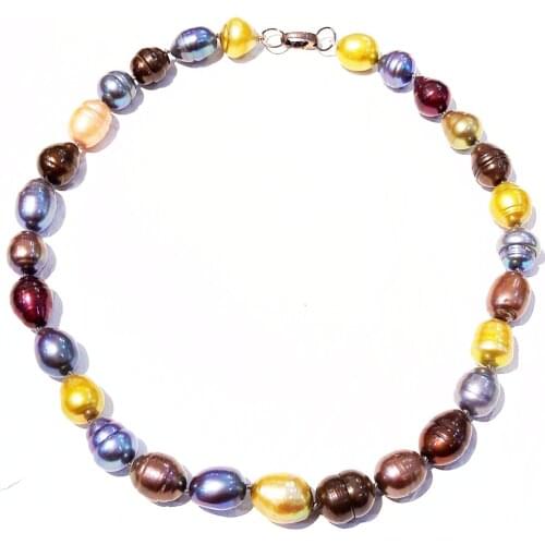 Lii Ji 925 Sterling Silver Real Pearl Choker Necklace Mutil Color Baroque Pearl Necklace 45cm Women Jewelry