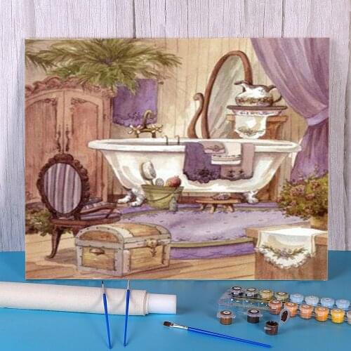 Landscape Bathroom Painting By Numbers Package Oil Paints 40*50 Oil Painting Home Decor For Handiwork