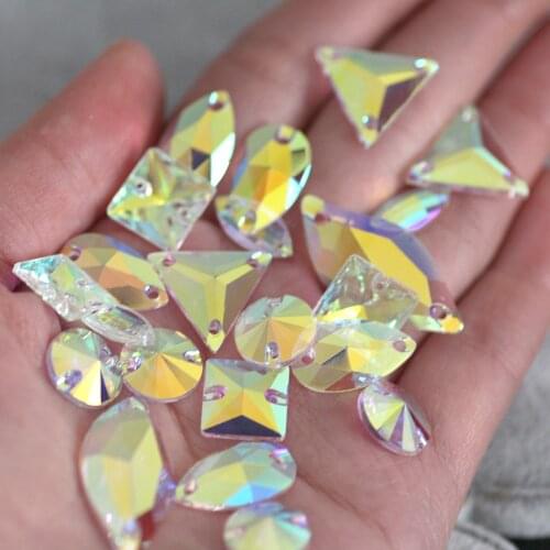 Mix Shape and Mix Size Crystal Clear AB color sew on rhinestones Flatback sew on buttons DIY Party Wedding Dress Cloth garments