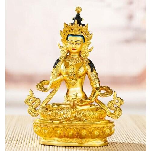 Old Handpainted Bronze Buddha Statue Gilt Guanyin Bodhisattva Tara Vajrasattva