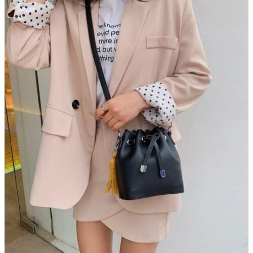 Women Leather Pu Fashion Bucket Bag Brand Designer Small Packing Shoulder Bags Ladies Vintage Tassels Sling Crossbody Bag Pouch