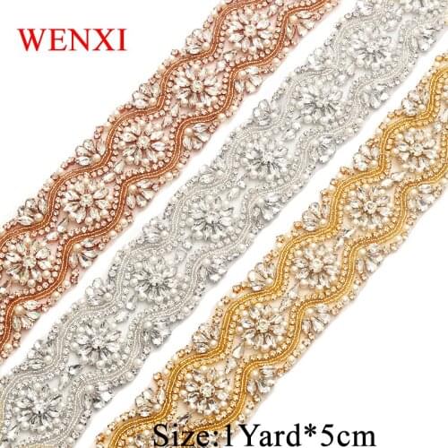 WENXI Bridal Gown Sash Rhinestone Applique Accessory By The 5CM*5Yards Trim For Wedding Dress Belt WX812