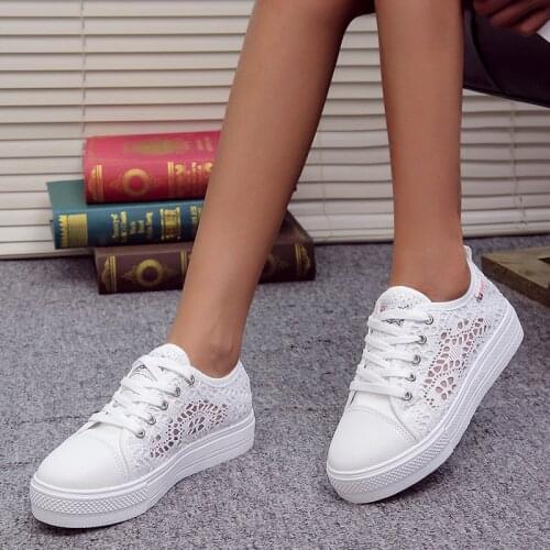 Women‘s Casual Hollow Design Small White Shoes Platform Shoes，Walking~ Jogging