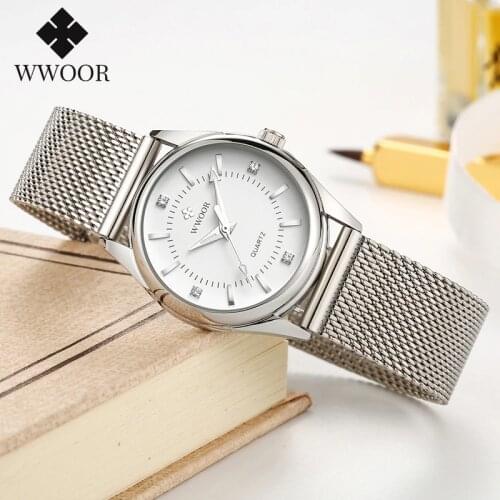 WWOOR Womens Watches Women Fashion Diamond Watch 2020 Famous Brands Silver Elegant Small Watches Ladies Quartz Wrist Watch Gifts
