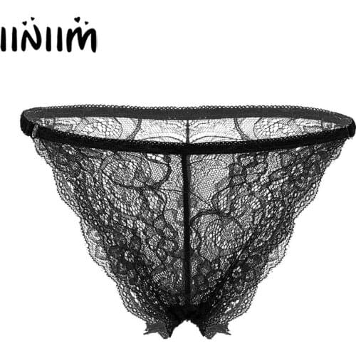 Womens Ladies See Through Sheer Lace Exotic Lingerie Panties Scalloped Trim Thong String Homme Knickers Bikini Briefs Underwear