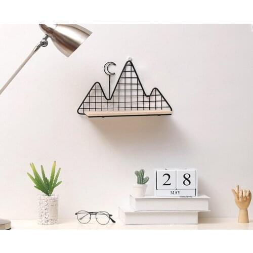 1PC Moon Iron Art Storage Rack Nordic Style Bedroom Living Room Solid Wood Wall Hanging Home Decoration Storage Shelf JL 251