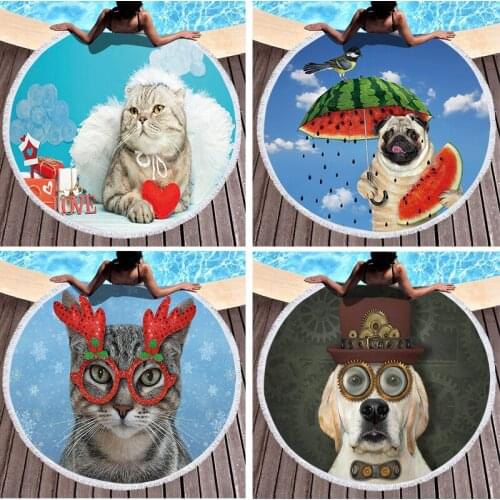 1 Piece Cat Pattern Puppy Animal Print Beach Towel Microfiber Digital Print Pool Beach Towel Toalla Blanket Shower Beach Towel
