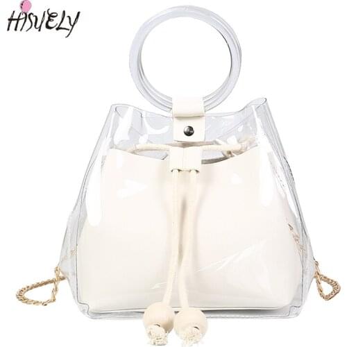 HISUELY 2021 Fashion Women Brand Mini Small Shoulder Bag Clear Transparent Drawstring Girls Cute Composite Bag Female Handbags