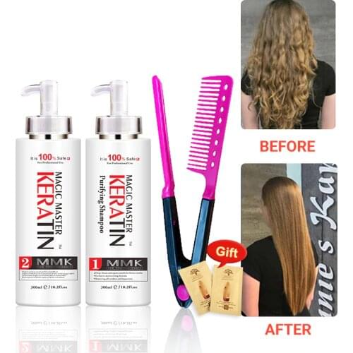 300ml MMK Magic Master Keratin Without Formalin + Purifying Shampoo Straighten Hair Set Get Free Comb
