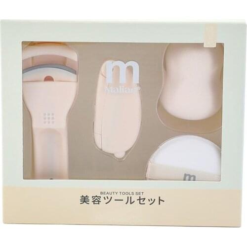 4in1 Beauty Makeup Tools Set Eyebrow Sharpener Air Cushion Puff Eyelash Curler Gourd Puff Kit for Women