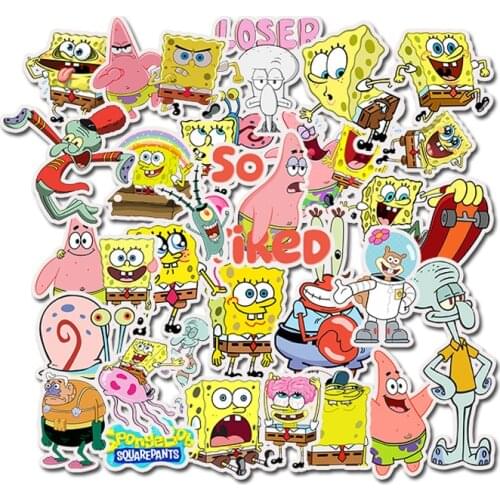 50pcs Kawaii SpongeBob SquarePants Sticker Graffiti Waterproof Skateboard Suitcase Computer Sticker