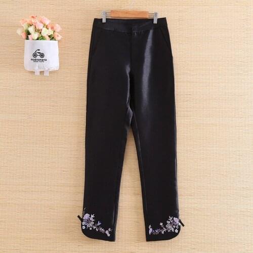 Embro Mill High-end women floral slim pants vintage royal embroidery lady beautiful autumn trousers female S-XXL